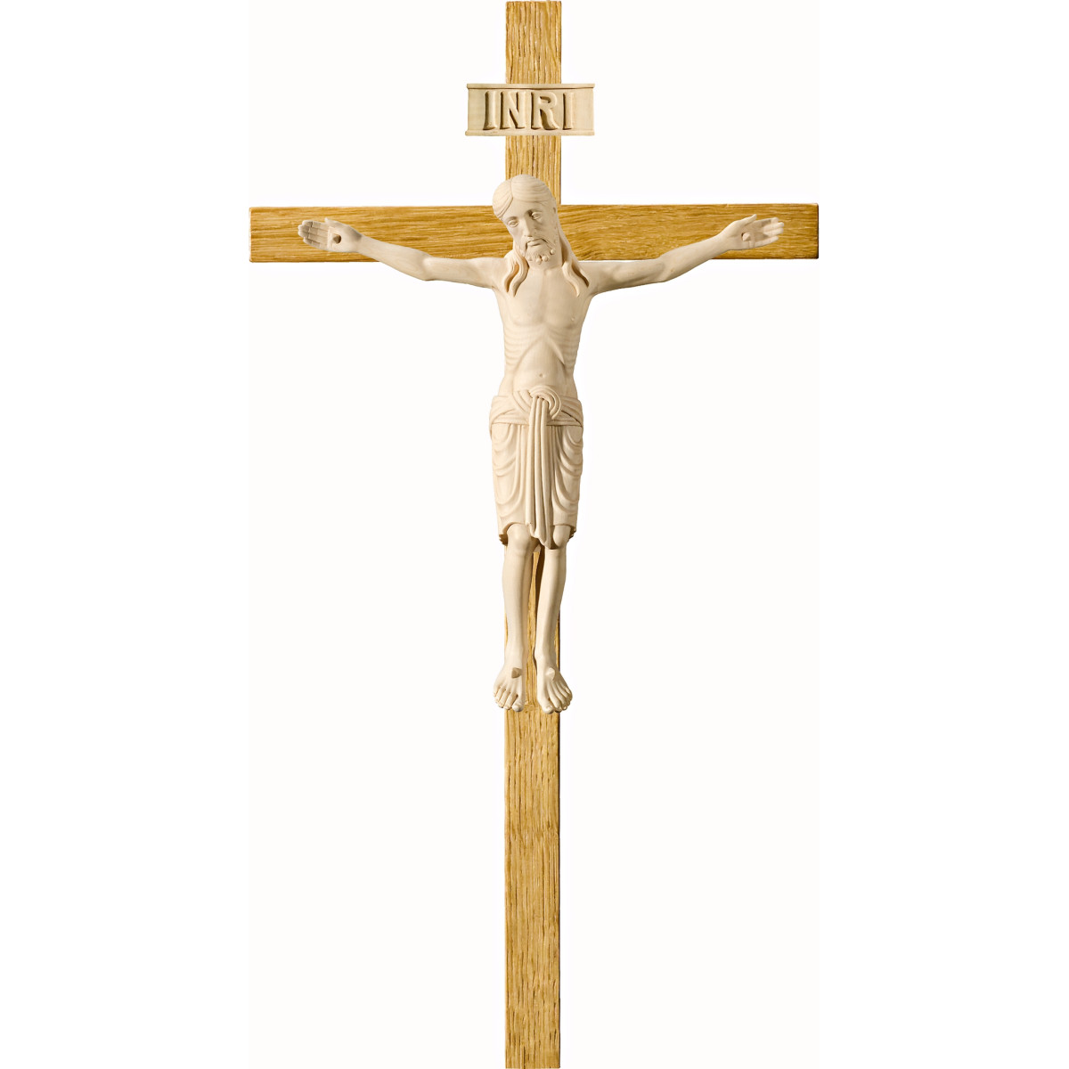 Cristo Románico en cruz de roble